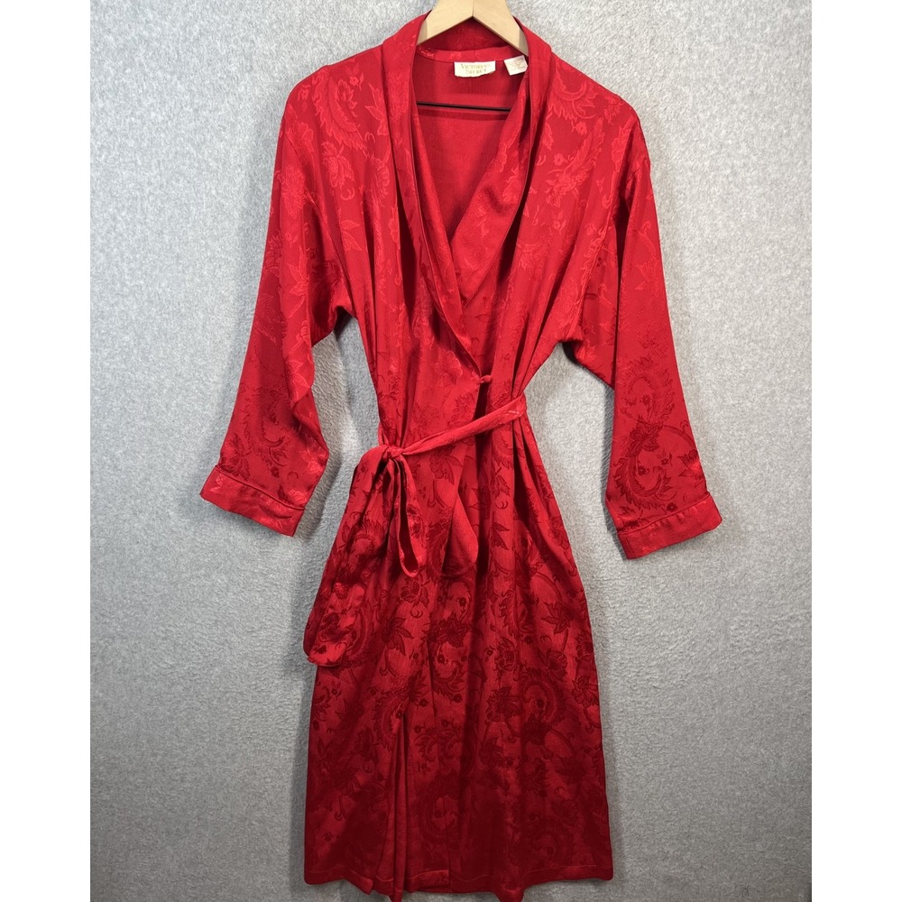 Vintage Victorias Secret Gold Label Red Floral Jacquard Robe Wrap P/S 7355